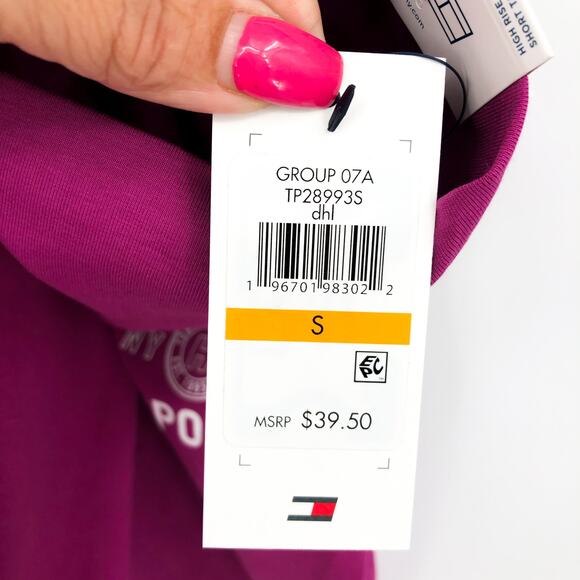 TOMMY HILFIGER SPORT Womens Bike Shorts Small Pink High Rise Foldable Waist NWT - Picture 6 of 10